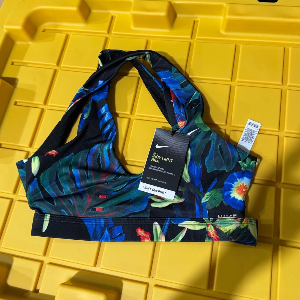 Nike Blue and Green Leaf Print Sports Bra